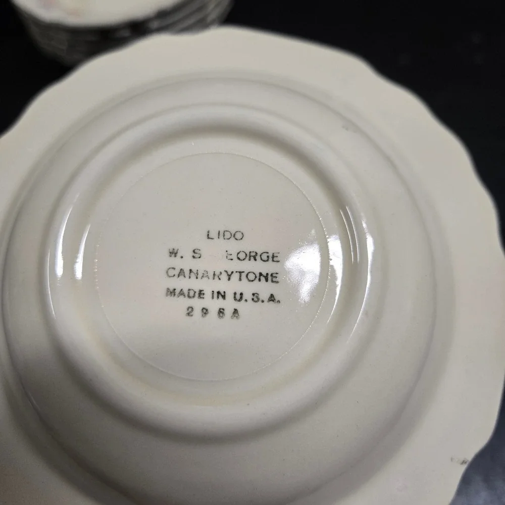 Vintage WS George Lido Canarytone Floral Dinnerware Set Platter Bowls Cups 196A